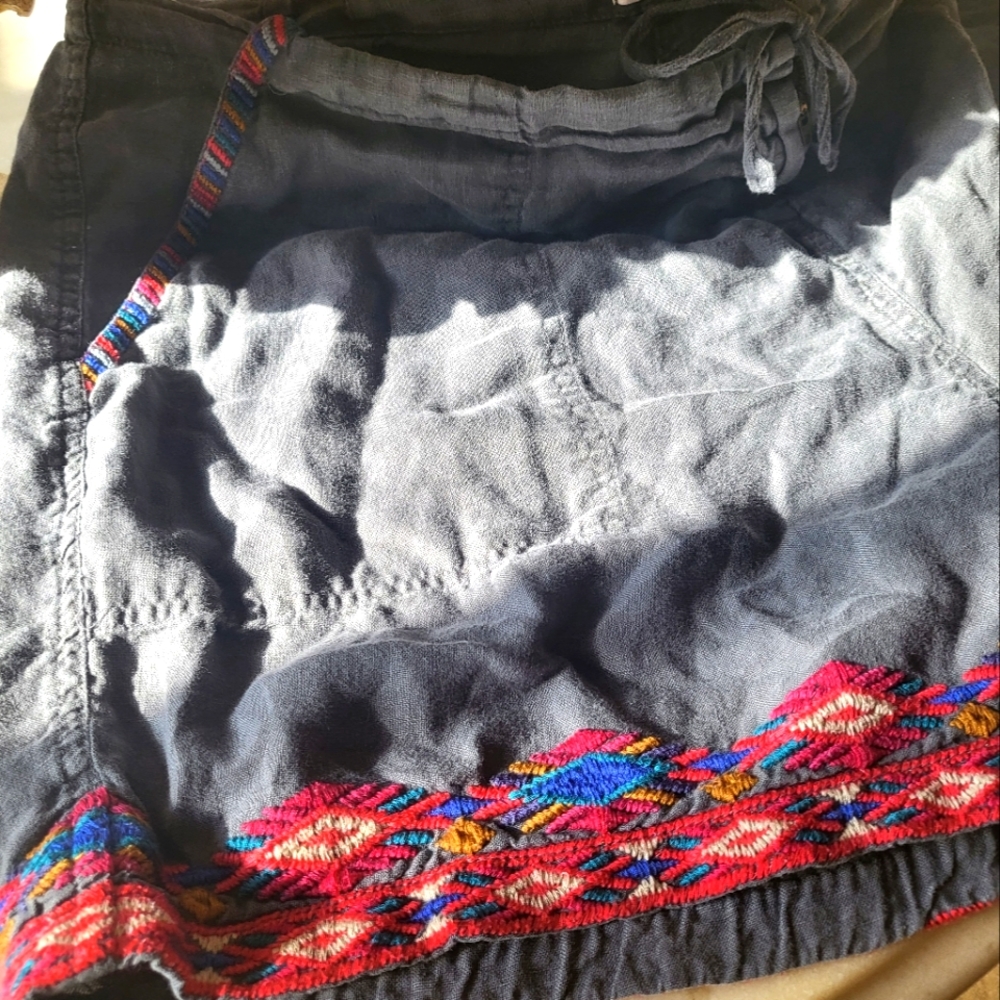 Johnny Was Grey Linen Shorts